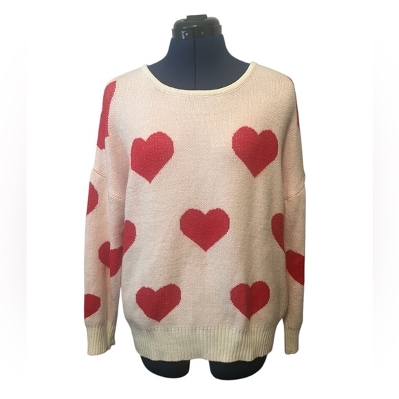 Miracle Sweaters - Miracle Cream & Red Heart Knit Sweater w/ Cut Out Back Size M/L